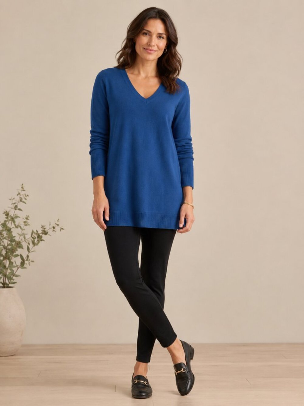 J. Jill Sweater Tunic Size M Blue Long Sleeve V-Neck Cotton Blend Relaxed Cozy